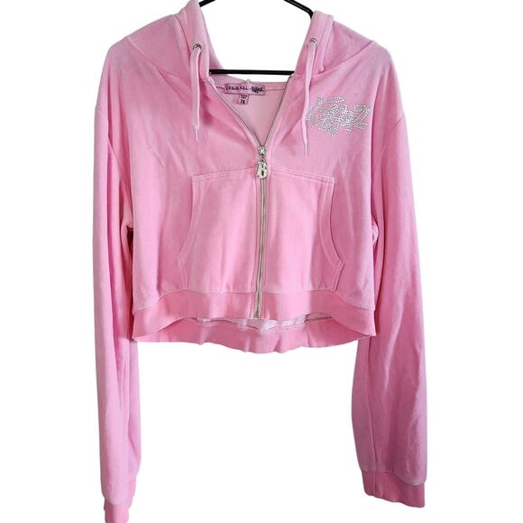 Dolls Kill X Brats Keep It Glossy Velour Jacket Womens 1X Pink Full Zip Cropped - Picture 1 of 11
